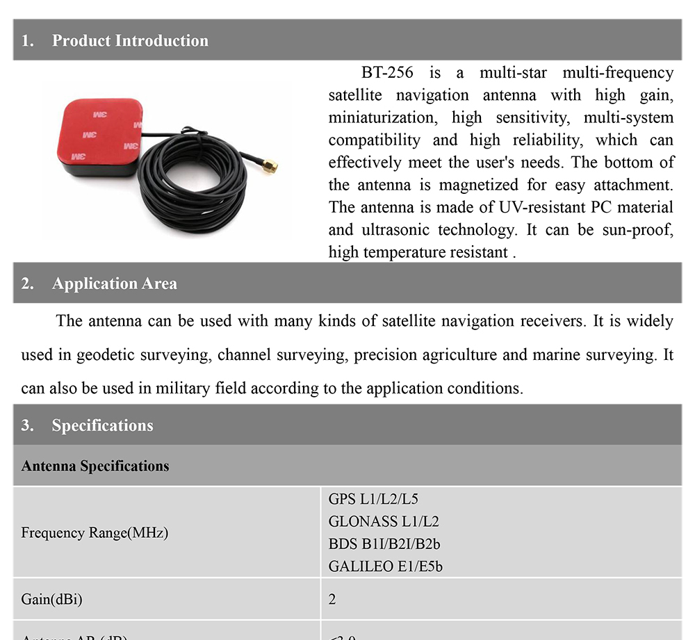 Multi Frequency RTK GNSS Antenna Sun Proof With Ultrasonic Technology BT-256