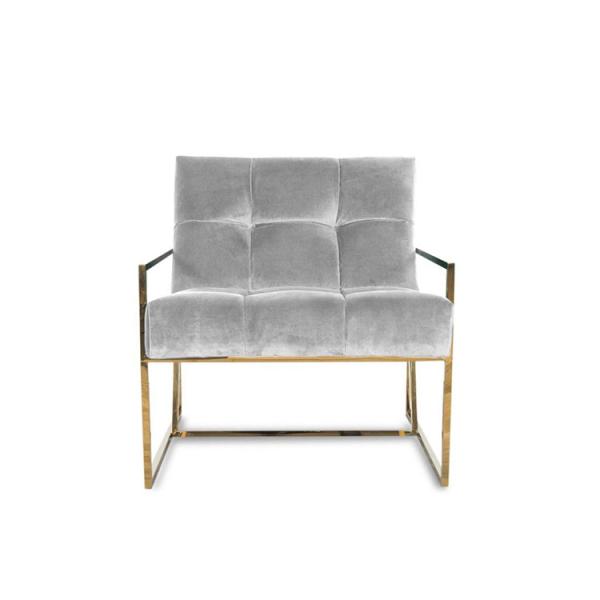 Navy Blue Velvet Golden Stainless Single Modern Leisure Chair With Button Furniture