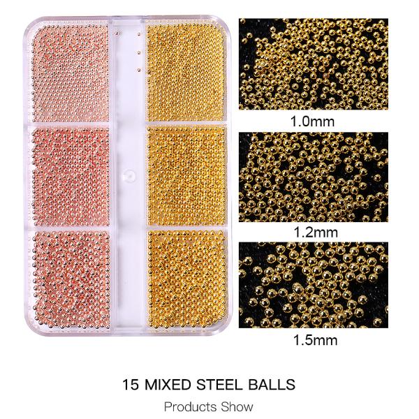 Mini Caviar Metal Stainless Steel Bead 3D Nail Art  nail charms in bulk Decoration Golden Silvery Rose Gold Ball