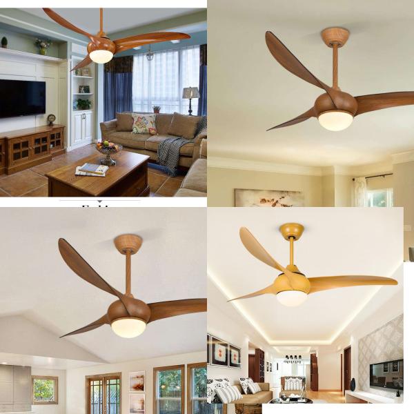 Ventilateur de plafond décoratif avec lumière, 3 pales en bois massif, télécommande, moteur DC 52 pouces, style vintage, pour intérieur, alimentation électrique