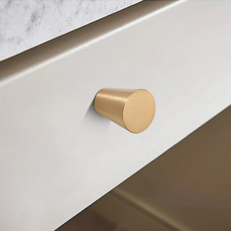 Modern Minimalist Solid Brass Cone Handle Single Hole Cabinet Door Knob for Kitchen & Bedroom Furniture Gold Drawer Brass Gold