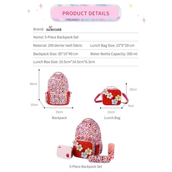Customizable Children 5 In 1 School Backpack Set Lunch Bag Water Glass For Kids