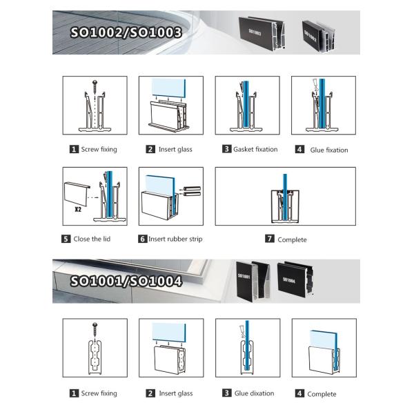 Алюминиевый стеклянный забор защищенный канал идеально подходит для 10-17 мм стекла и внутреннего или наружного