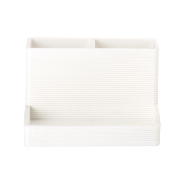White 3N1 Polyresin Kitchen Utility Caddy For Bathroom Countertop Utensil Caddy With Circle Line