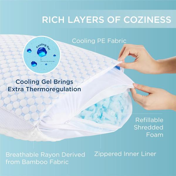 Rayon Derived from Bamboo Cooling Pillow with Adjustable Loft and Anti-Static Comfort