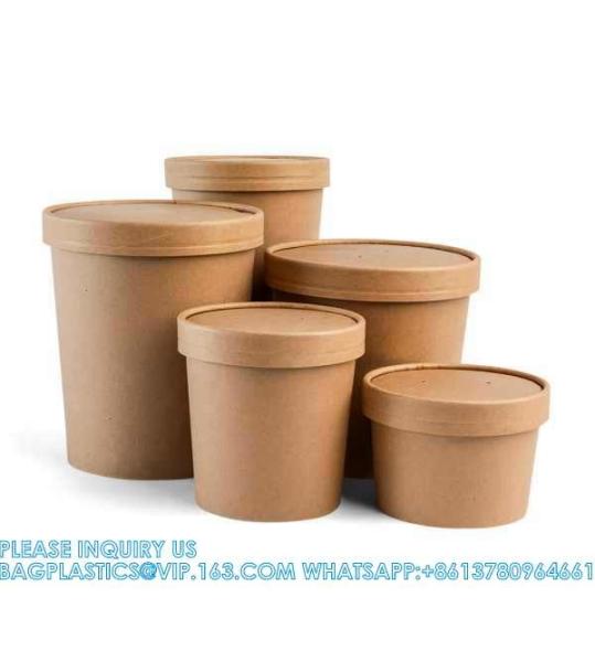 Wholesale OEM Custom Printing Design Logo 8oz-32oz Disposable Kraft Paper Soup Food Cup Bowls Food Packaging