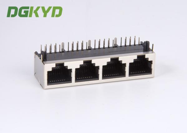 1x4 Right Angle Tab Down Shield RJ45 Connectors Quad Ports Ethernet Switch Sockets