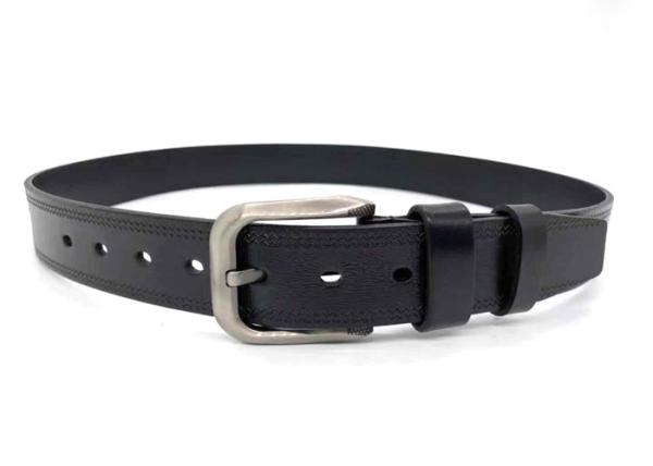 Agged Line Embossed Mens Casual Leather Belt  For Jeans Single Prong Buckle