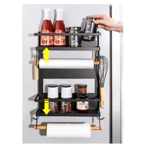 4 Tier Magnetic Fridge Organizer for Kitchen Paper Towel Holder 5 Hooks and 2.6KG Capacity