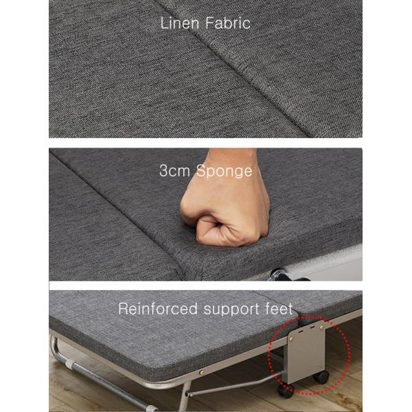 Rollaway Folding Bed with Mattress Portable Camping Cot Guest , Office Movable Nap Sleeper Wheels Sturdy Metal Frame