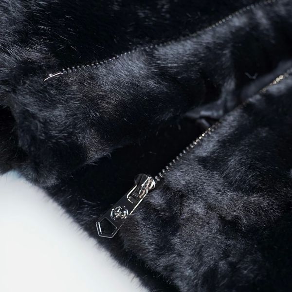 Side Pockets Faux Fur Jacket Short Exquisite Coat Soft Black Fluffy Jacket