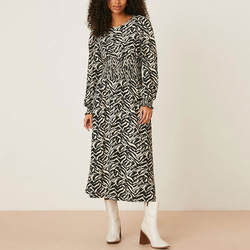 Custom Logo Elastic Waist Dress Zebra Print Long Sleeve For Women Clothing