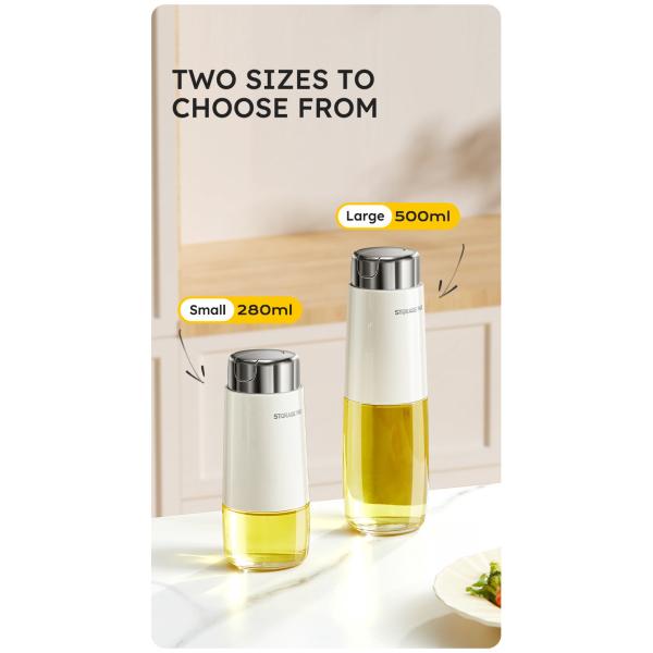 280ml 500ml Kitchen Glass Auto Flip Oil Dispenser Cooking Leakproof No Drip Stainless Steel Cap Oil Container Soy Sauce Bottle