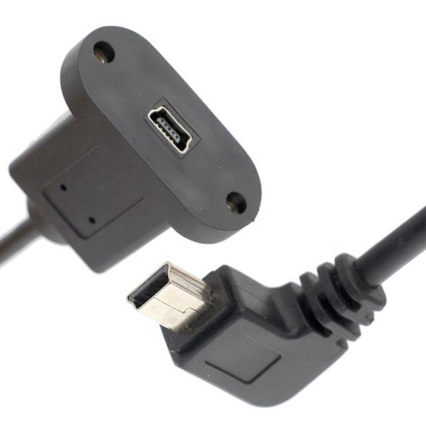 Screw Locking 90 Degree Right Angle Male to Female Mini USB Panel Mount Extension Cable