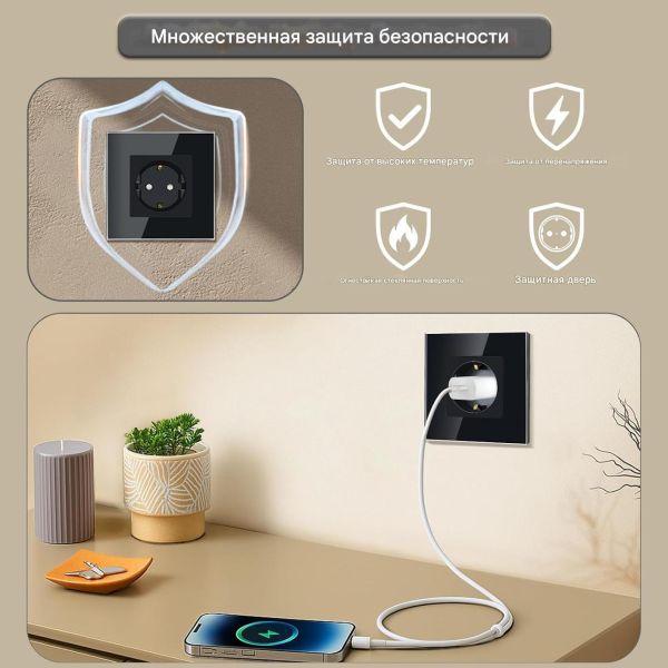 UBARO 86×86×35mm Wall Mounted Switch Socket with 3500W Rated Power and 3-Year Warranty