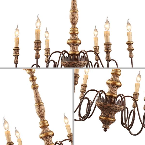 Vintage Iron Filament Painted wood chandelier for Hotel Indoor Lighting (WH-CI-17)