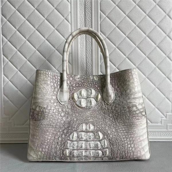 Lady Himalaya White Purse Authentic Alligator Skin Women Totes Handbag Real Crocodile Leather Female Large Shoulder Bag
