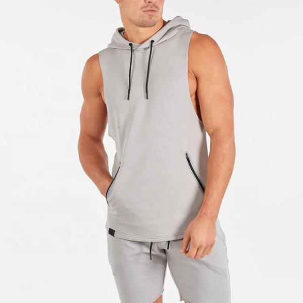 Activewear атлетических людей фитнеса покрывает безрукавная футболка Hoodie с карманом молнии