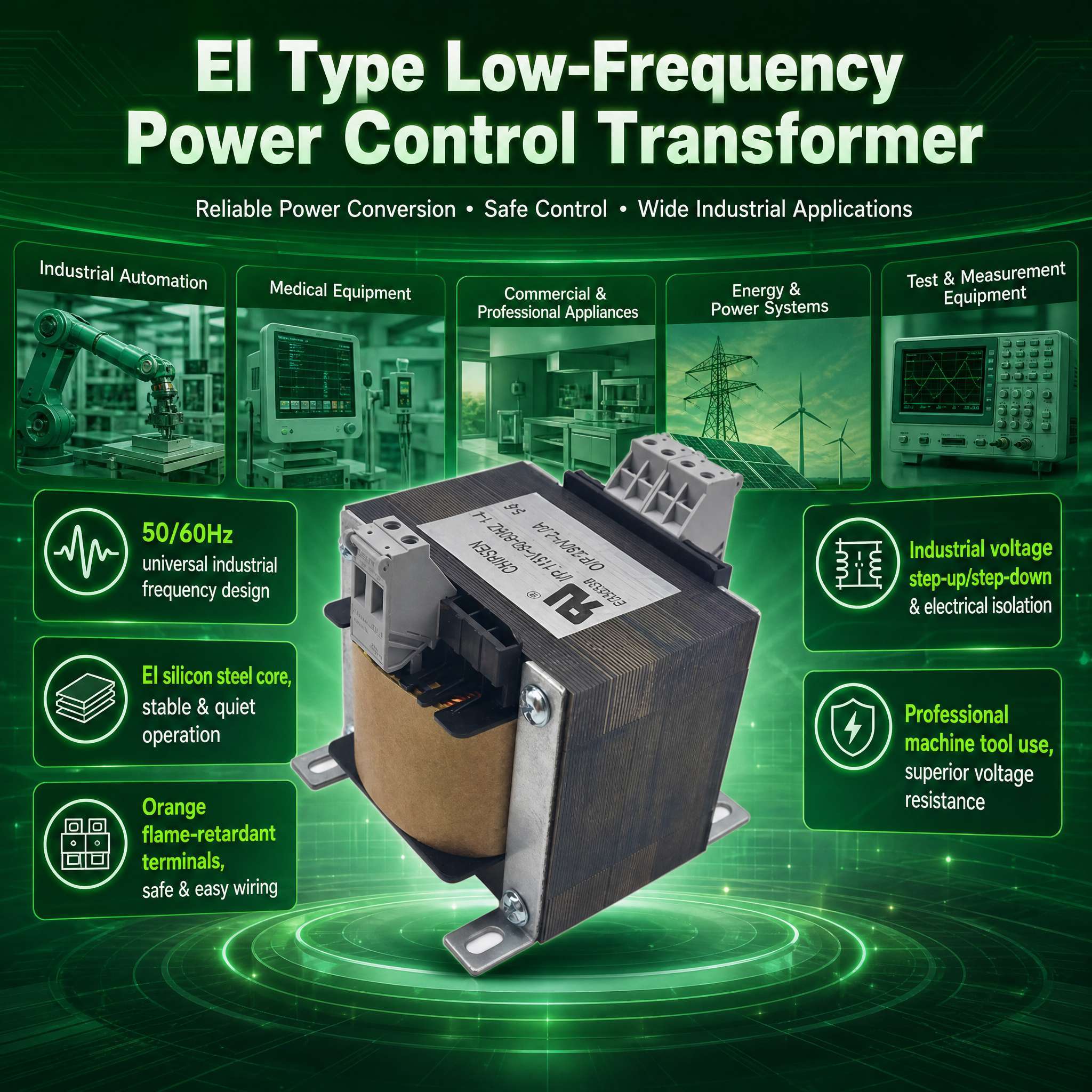 Industrial Controls 200VA Transformer EI96 480V to 24V 60Hz Isolation