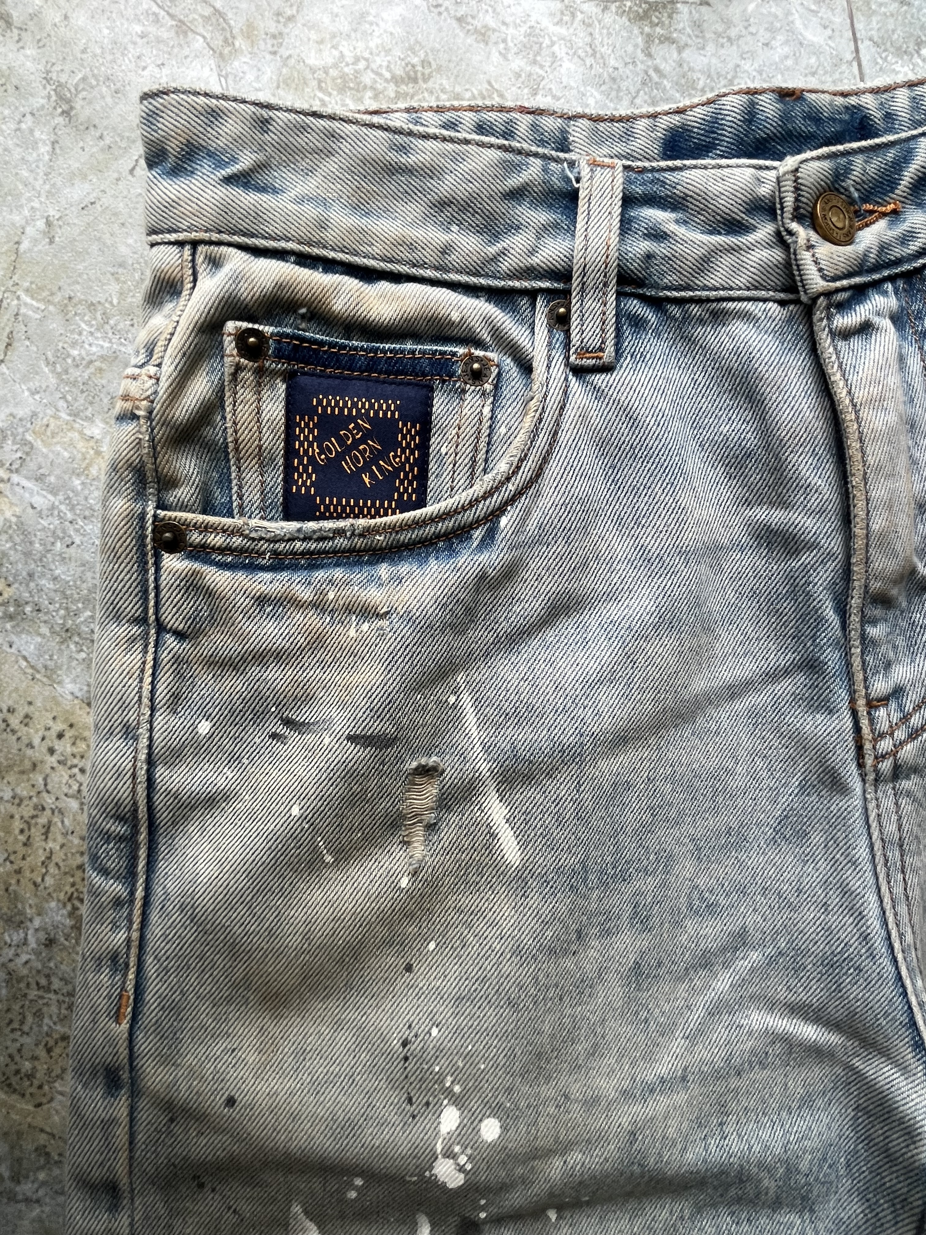 Paint Splatter Men's Jeans Mid Waist Flare Bootcut Jeans Light Wash