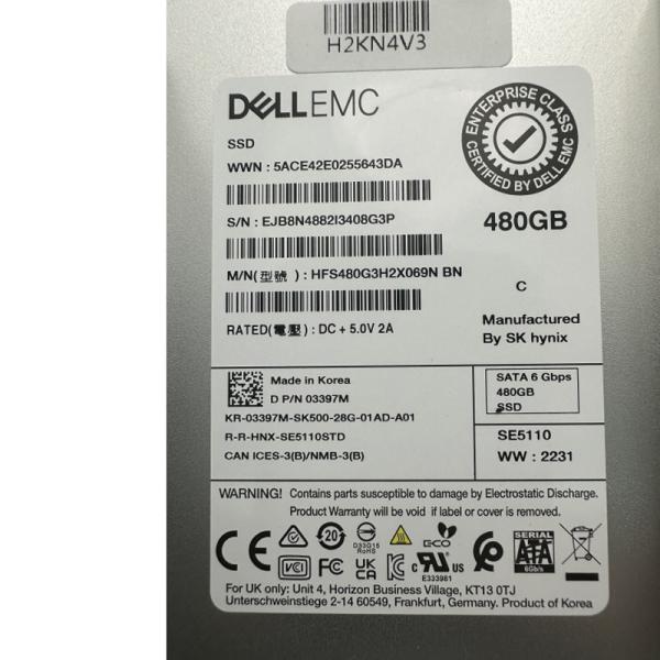 7200rpm 6Gb/s Taux d'interface 480GB SSD 2,5 pouces DELL SATA Disque dur pour les performances