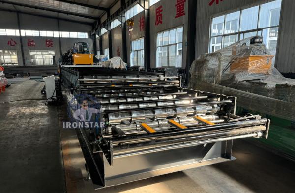 6 rib trapezoidal and 6 rib bamboo tile double layer roll forming machine in Romania 2 layer roll forming machine