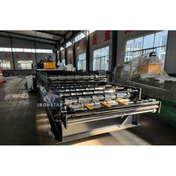 6 rib trapezoidal and 6 rib bamboo tile double layer roll forming machine in Romania 2 layer roll forming machine