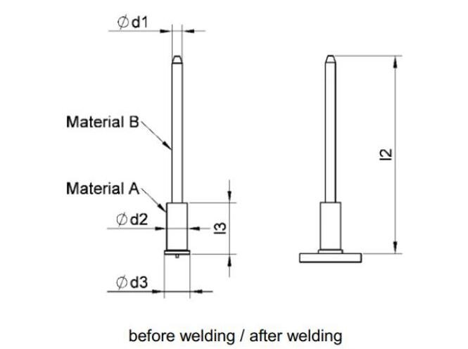 M3*75mm Bi-Metallic CD Stud Welding Pins с алюминиевым фланцем для изготовления листового металла