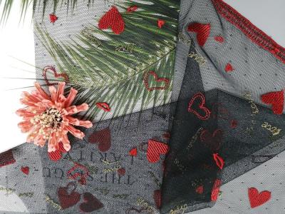 Red Tulle Mesh Eco Friendly 49 Inch Colored Embroidery Fabric