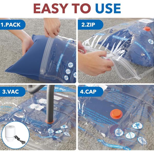 8 PACK VACUUM STORAGE BAGS WITH ELECTRIC AIR PUMP，2 JUMBO,2 LARGE,2 MIDIUM,2 SMALL BAGS