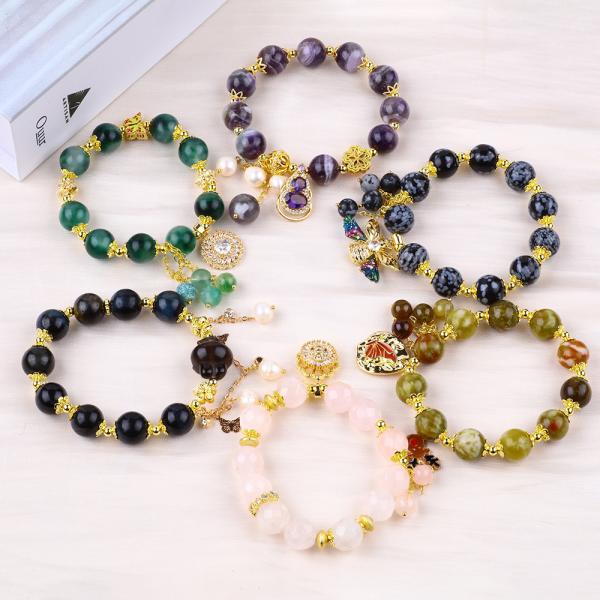 Handmade Gemstone Beaded Bracelet Green Chalcedony Bracelet Adjustable Charm Bracelet For Party Daily Wearing