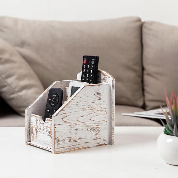 Office Supply Storage Rack Wooden Remote Control Frame Media Organizer in Rustic Style