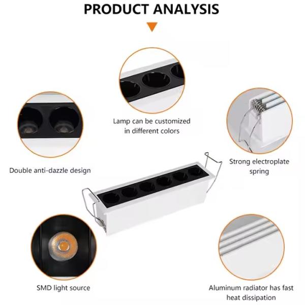 Adjustable CCT Focus Anti Dazzle LED Grille Spotlight Recessed Down Lights For Office