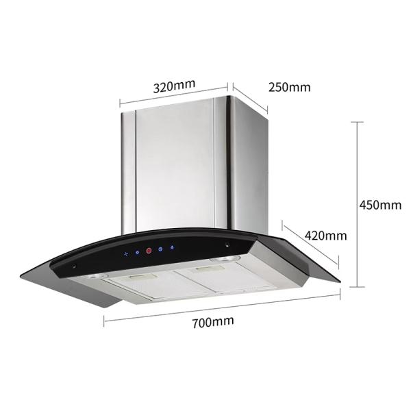 Wall Mounted Curved Glass Cooker Hood Kitchen Smoke Extractor
