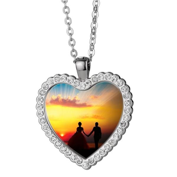 Collier de bijoux Souvenir Cadeau Collier avec pendentif en forme de cœur Collier sublimation en forme de cœur avec diamant