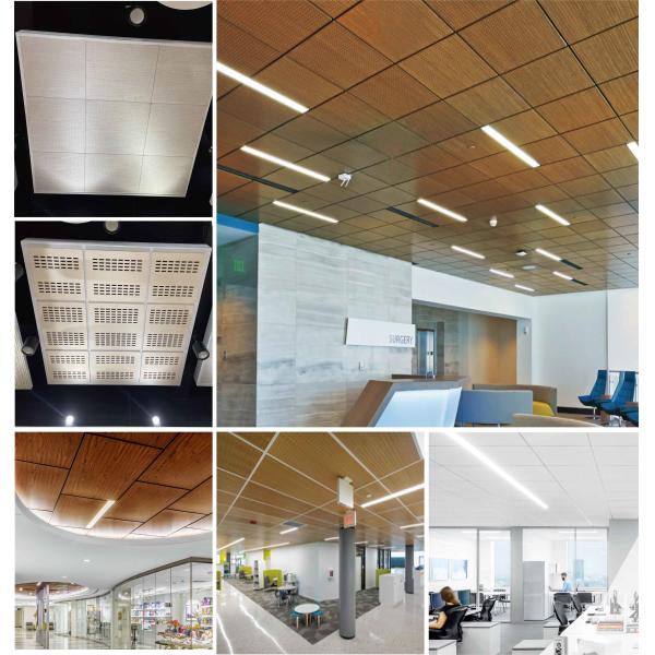 Художественный дизайн Акустические деревянные потолочные панели Звукопоглощающие подвесные потолочные плитки