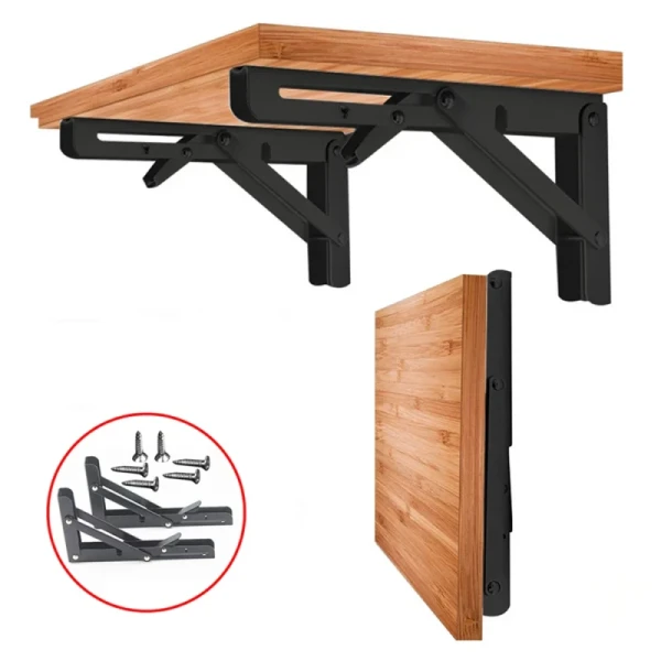 2pcs Folding Shelf Brackets Heavy Duty Stainless Steel Collapsible for Table Wall Mounted Type Modern Space Saving DIY