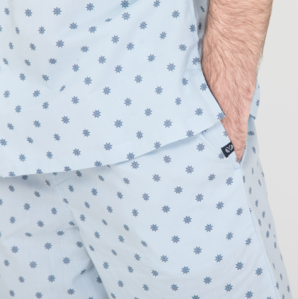 Anti Shrink Mens Button Down Pajamas , Mens Loungewear Shorts Sets Blue Color