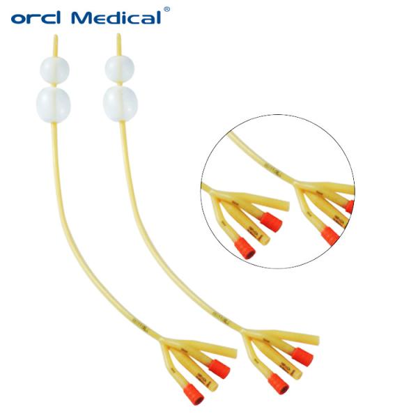 4 Way Latéx Foley Cateter Silicone revestido Balão Duplo Latéx Cateteres Urinários