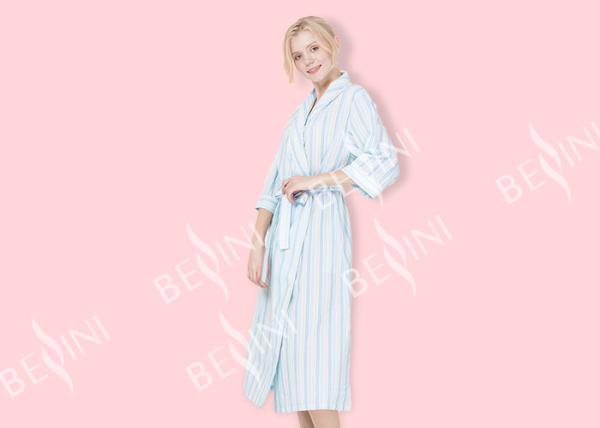 Beautiful 3 4 Sleeve Nightdress , Womens Night Robes With Lace Placket 5CM Waist Tie