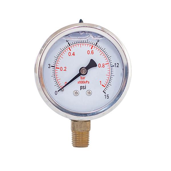 Dry 1/4 NPT Liquid Filled Water Pressure Gauge 2'' 50mm 15 Psi