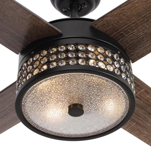Modern Solid Wood Iron Dimmable LED Ceiling Fan 40W For Living Room Bedroom
