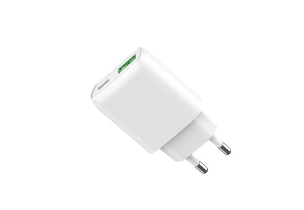 Cargador rápido de doble puerto ABS con soporte OEM personalizado de USB-C y USB-A