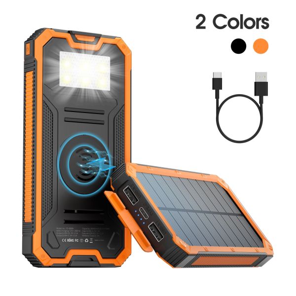 Solar Wired Power Bank 10000mAh Portable Wireless Charger Outdoor Battery Fast Charging