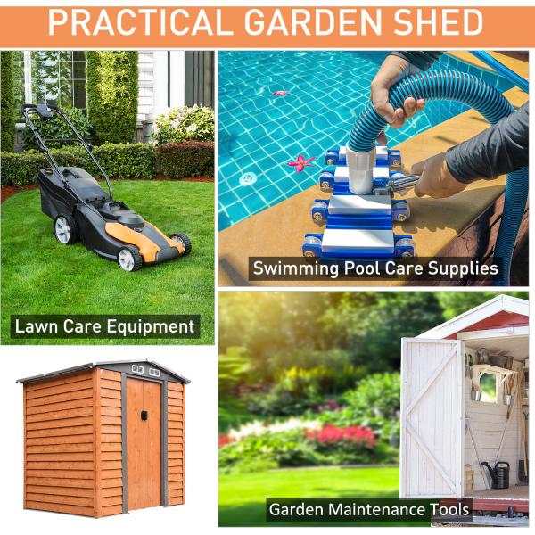 AJUNION Modern Design Metal Storage Shed for Sheds Storage 55.5kg Wood Grain Effect