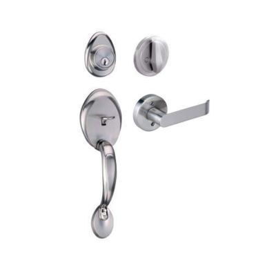 Satin Nickel Exterior Door Handleset Passage Door Handle, Single Cylinder Keyed Entry Handleset With Latitude Lever