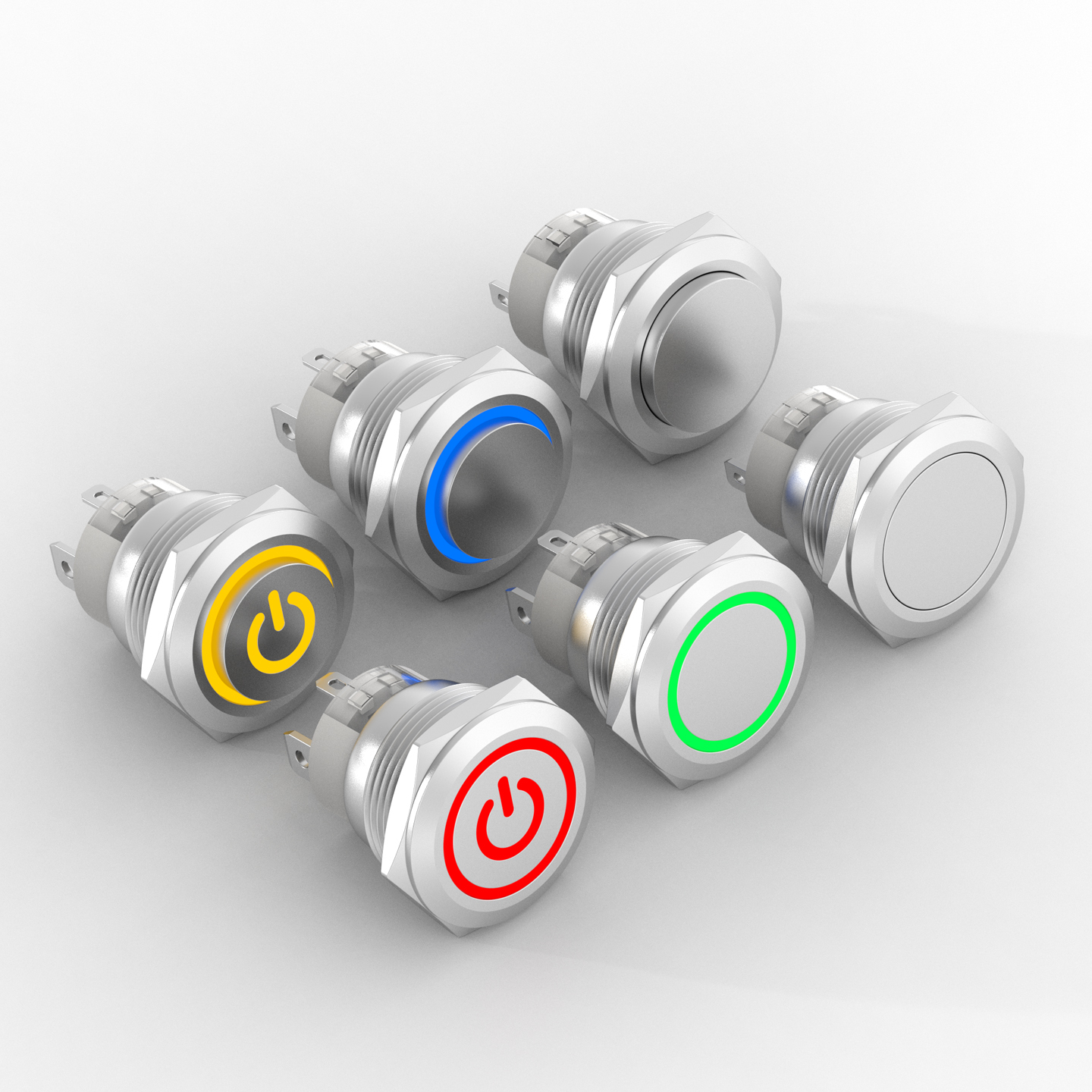 Metal Push Button Switch, Short Type, High Current 19mm Power Button with Light, Self-Locking and Self-Reset Start-Stop Switch