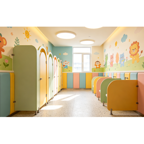 HPL Toilet Cubicles Colorful Design Easy to Clean for Kindergarten Public Washroom