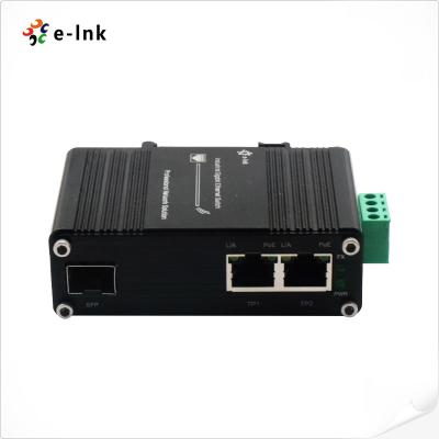 Mini Industrial 1-Port 100/1000X SFP to 2-Port 10/100/1000T 90W PoE++ Media Converter
