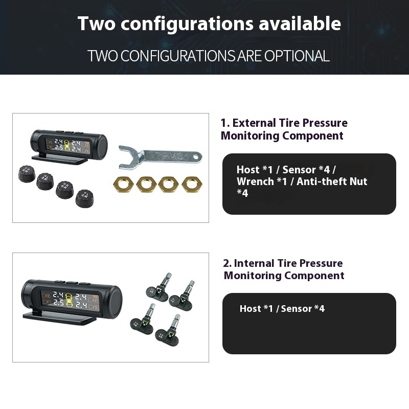 High Precision 315MHz Wireless Internal Solar LED Display Hidden TPMS Sensor Universal Fit CE Certified 12V